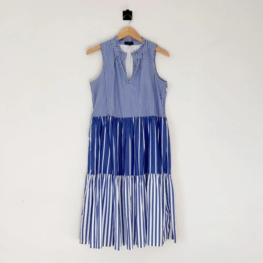J. Crew Mixed Striped Tiered Popover Dress Style AK264 Size S
